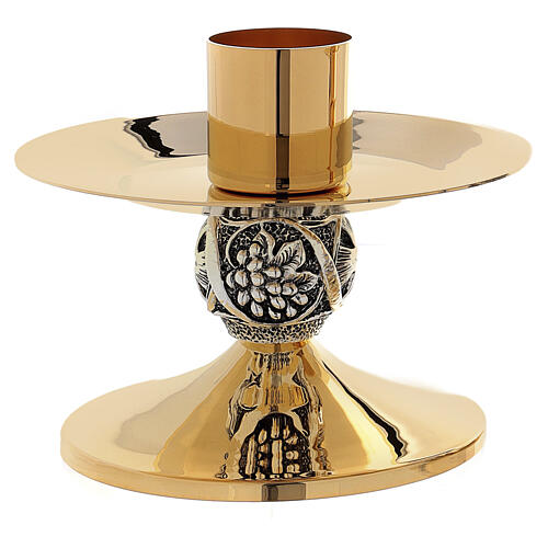 Castiçal bicolor de altar nó cruz e uva diâmetro bocal 4 cm 5