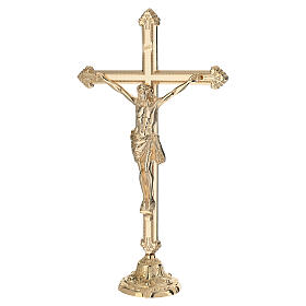 Croce su candeliere decorato floreale ottone dorato 50 cm