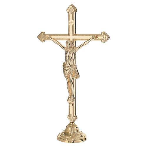 Croce su candeliere decorato floreale ottone dorato 50 cm 1