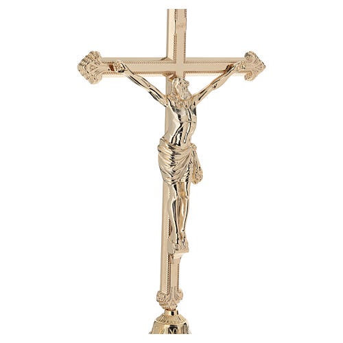 Altar cross on decorative floral brass golden candlestick style, 50 cm 2