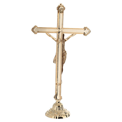 Altar cross on decorative floral brass golden candlestick style, 50 cm 5
