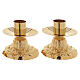 Altar candle holder with floral base in golden brass, 1.6-inch diameter socket s2