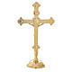 Altar cross with candlestick base, striped decoration, 10 in, gilded brass s3