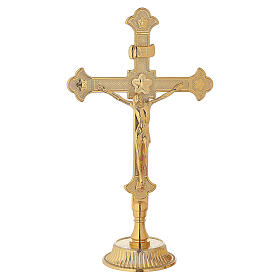 Croce altare base candeliere decoro rigato 25 cm ottone dorato