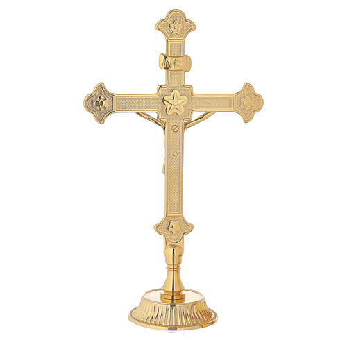 Altar Cross with Base and Candlestick Striped Decoration 25 cm Gilded Brass 3