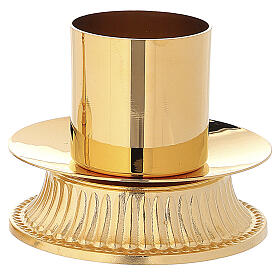 Candlestick with striped base in gilded brass, 1.6 in diameter
