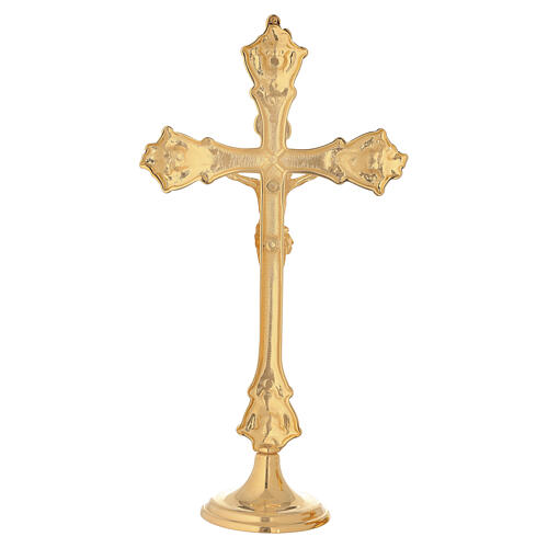 Altar cross with embossed Body of Christ, 14 in, golden brass 3
