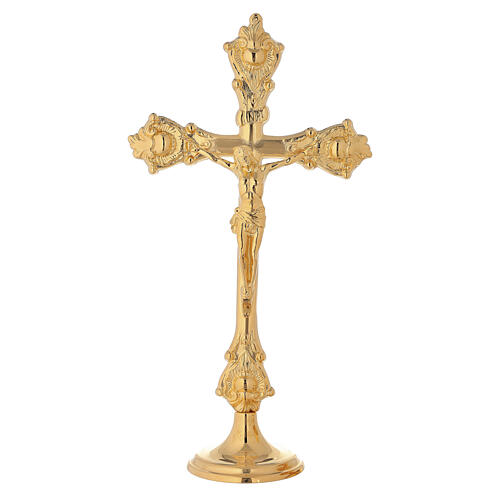 Croce da altare corpo di Cristo in rilievo 35 cm ottone dorato 1