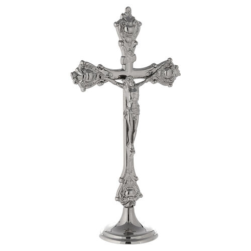 Crucifijo altar base candelero latón plateado 35 cm 3