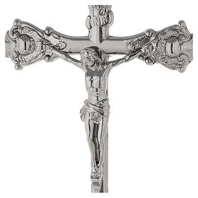 Crocifisso altare base candeliere ottone argentato 35 cm