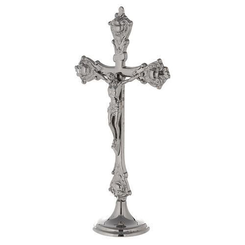 Crocifisso altare base candeliere ottone argentato 35 cm 1
