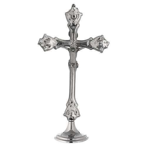 Crocifisso altare base candeliere ottone argentato 35 cm 4