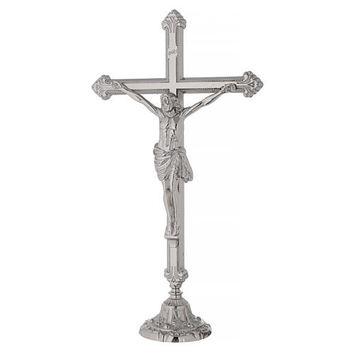 Croce altare base decoro floreale ottone argento 50 cm 1