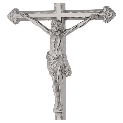 Croce altare base decoro floreale ottone argento 50 cm 2