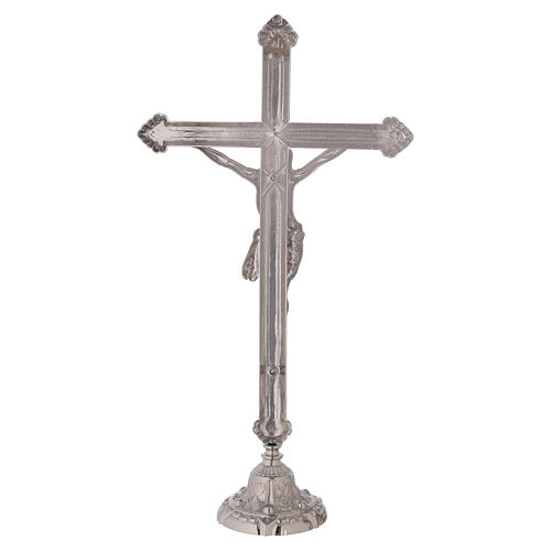 Cruz altar base decoração floral latão prateado 50 cm 3
