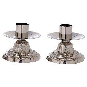 Candeliere base decoro floreale bossolo diam. 4 cm ottone argentato