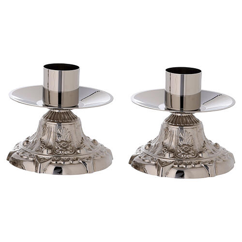 Altar candle holder with floral base 4 cm diameter silver-plated brass 2