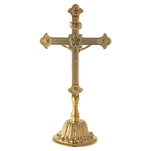 Croix d'autel laiton doré base florale 30 cm 5