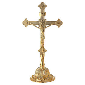 Croce altare ottone dorato base fiorata 30 cm