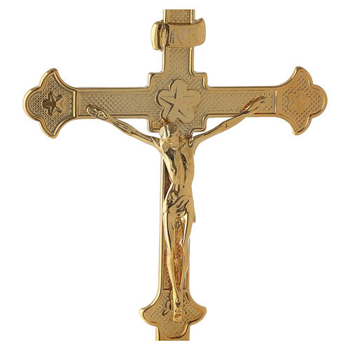 Croce altare ottone dorato base fiorata 30 cm 2