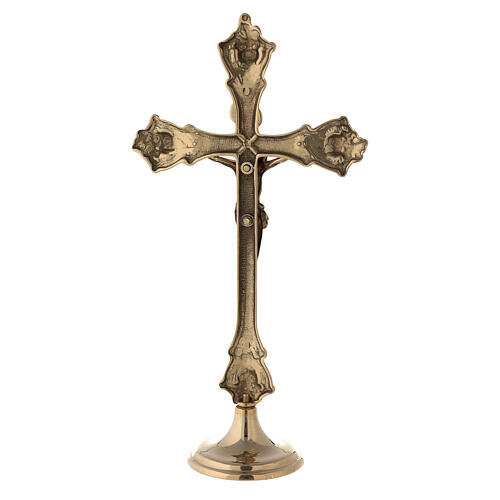 Croix autel base chandelier simple laiton brillant 35 cm 3