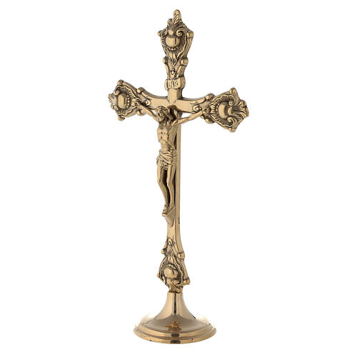 Altar crucifix with simple candleholder base polished brass 35 cm 2