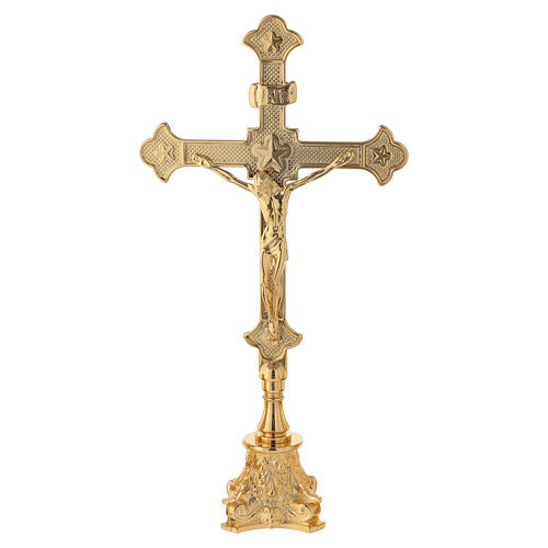 Cruz de altar base rococó 30 cm latão dourado 1