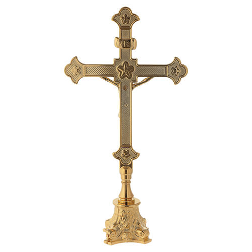 Cruz de altar base rococó 30 cm latão dourado 3