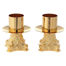 Candeliere altare base rococò bossolo diam 4 cm ottone dorato