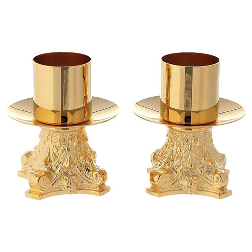 Castiçal altar base rococó bocal diâm. 4 cm latão dourado 2