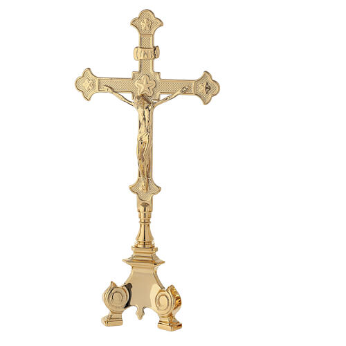 Baroque style altar crucifix, 13 in, 24K gold plated brass 1