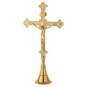 Polished brass altar cross with cone base, 12 in