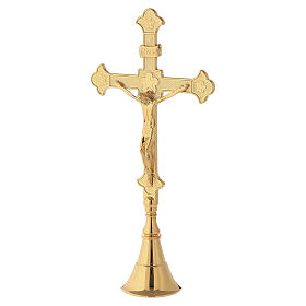 Croix d'autel en laiton brillant base conique 30 cm