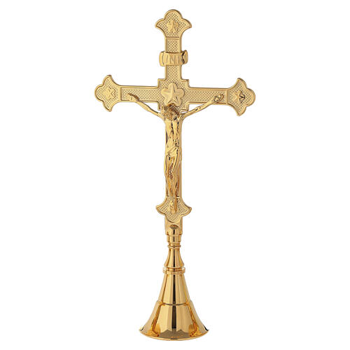 Croix d'autel en laiton brillant base conique 30 cm 1