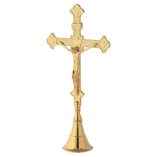 Croix d'autel en laiton brillant base conique 30 cm 2