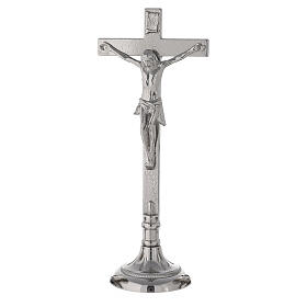 Cruz de altar em latão prateado base decorada 40 cm