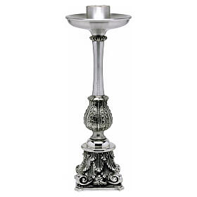 Świecznik metalowy — podstawa świecy w stylu barokowym z ornamentem liści akantu, 23 cm, tuleja 40 mm