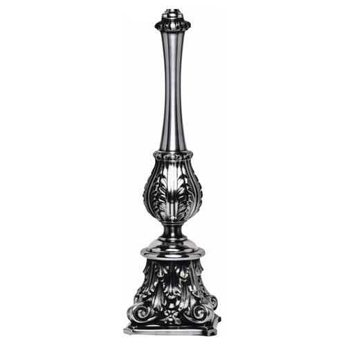Cruz de altar plateada base barroca decoración hojas de acanto 65 cm 3