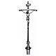 Cruz de altar plateada base barroca decoración hojas de acanto 65 cm s2