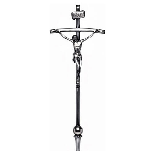 Croix d'autel 77 cm métal argenté style baroque avec ornements 2