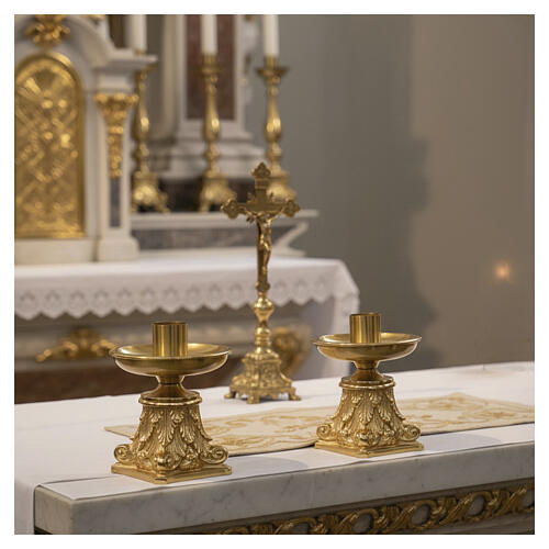 Candeliere altare stile barocco ottone dorato H16 cm diam 40 mm 2