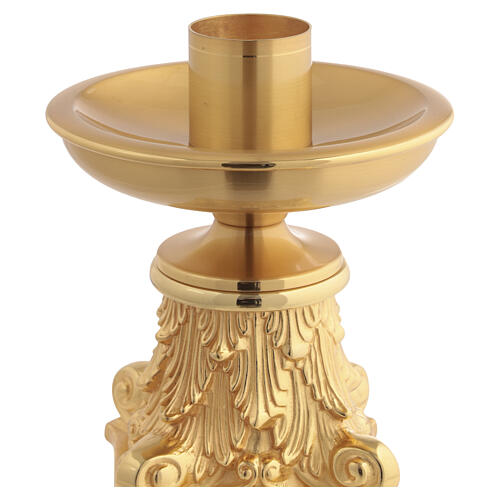 Candeliere altare stile barocco ottone dorato H16 cm diam 40 mm 3