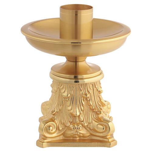 Candeliere altare stile barocco ottone dorato H16 cm diam 40 mm 4