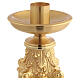 Candeliere altare stile barocco ottone dorato H16 cm diam 40 mm s3