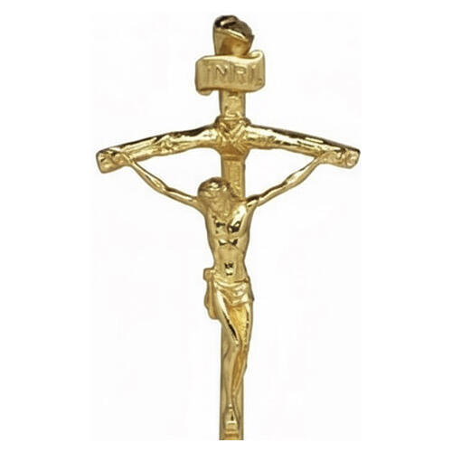 Altarkreuz aus goldfarbenem Messing mit barockem Sockel – 32 cm 2