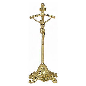 Altarkreuz aus goldfarbenem Messing mit floral gestaltetem Sockel – 30 cm