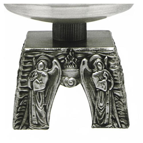 Świecznik ołtarzowy mosiężny posrebrzany z aniołami - 15 × 13 × 13 cm, tuleja 40 mm 2