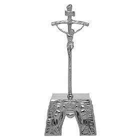 Crucifix d'autel avec base ornée d'anges en laiton argenté 32x13x13 cm diam. 40 mm
