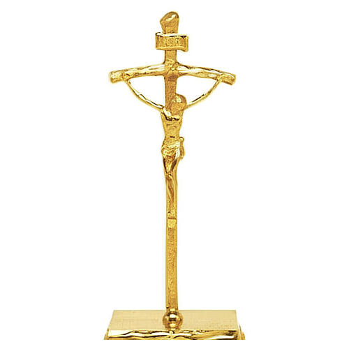 Crucifix d'autel avec base ornée d'anges en laiton argenté 32x13x13 cm diam. 40 mm 2