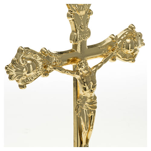 Altar cross with candlestick base, 14 in, gold-plated brass 2